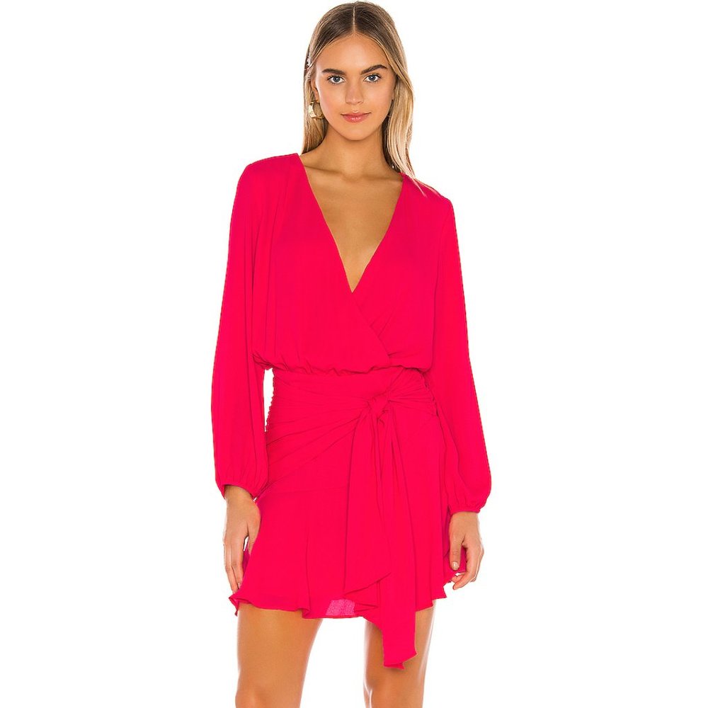krisa Tie Waist Surplice Mini Dress in Desire NWOT